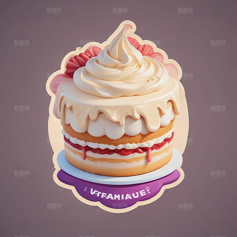 一块奶油蛋糕插画卡通风格贴纸
