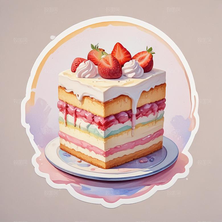 一块奶油蛋糕插画卡通风格贴纸