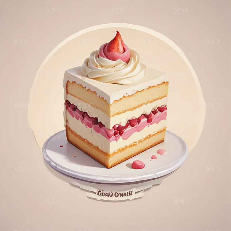 一块奶油蛋糕插画卡通风格贴纸