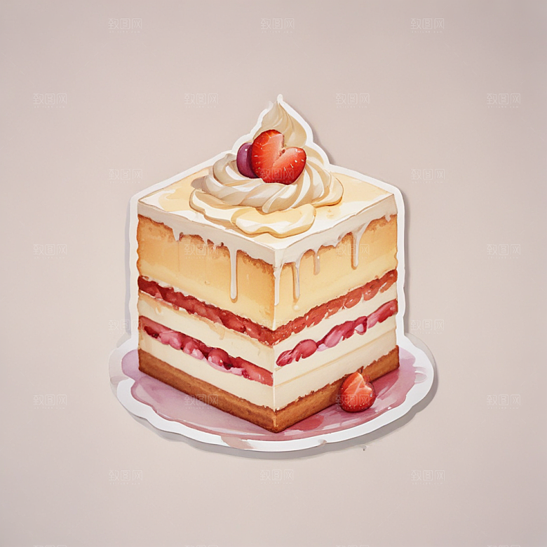 一块奶油蛋糕插画卡通风格贴纸