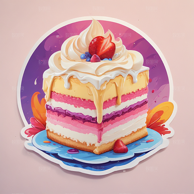 一块奶油蛋糕插画卡通风格贴纸