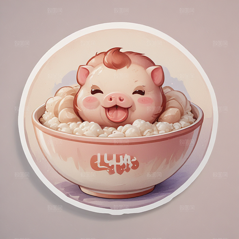 一碗鲁肉饭插画卡通风格贴纸