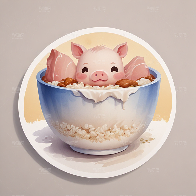 一碗鲁肉饭插画卡通风格贴纸