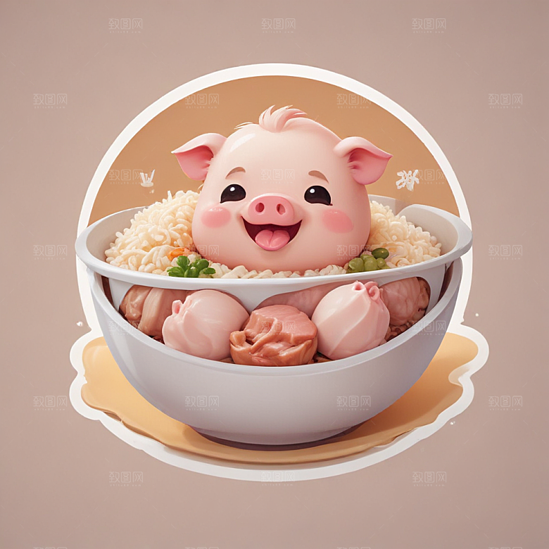 一碗鲁肉饭插画卡通风格贴纸