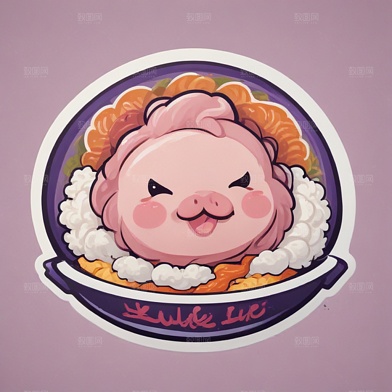 一碗鲁肉饭插画卡通风格贴纸