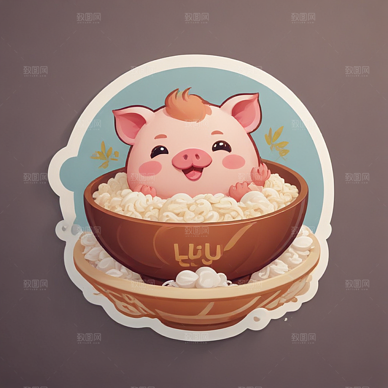 一碗鲁肉饭插画卡通风格贴纸