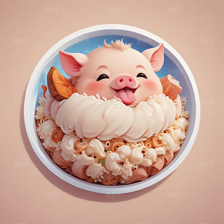 一碗鲁肉饭插画卡通风格贴纸