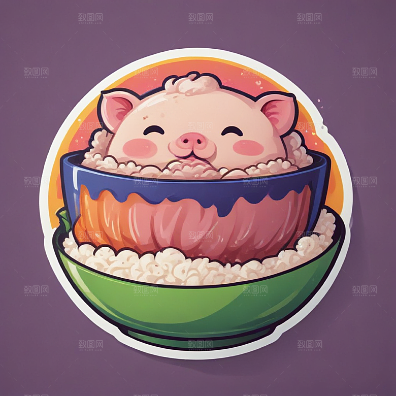 一碗鲁肉饭插画卡通风格贴纸