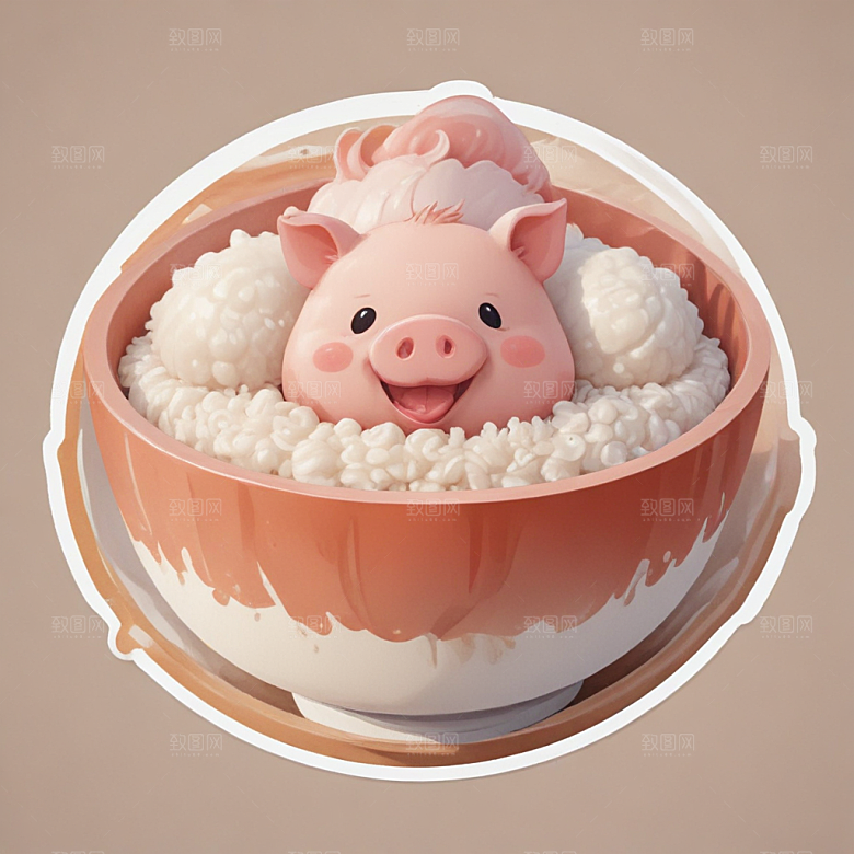 一碗鲁肉饭插画卡通风格贴纸