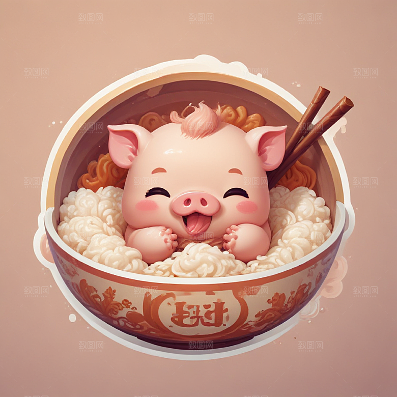一碗鲁肉饭插画卡通风格贴纸