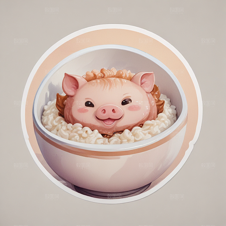 一碗鲁肉饭插画卡通风格贴纸