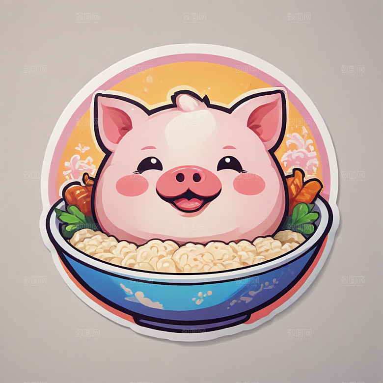一碗鲁肉饭插画卡通风格贴纸