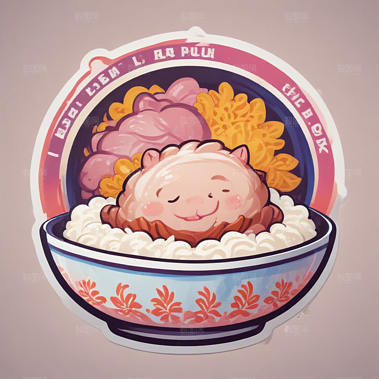 一碗鲁肉饭插画卡通风格贴纸