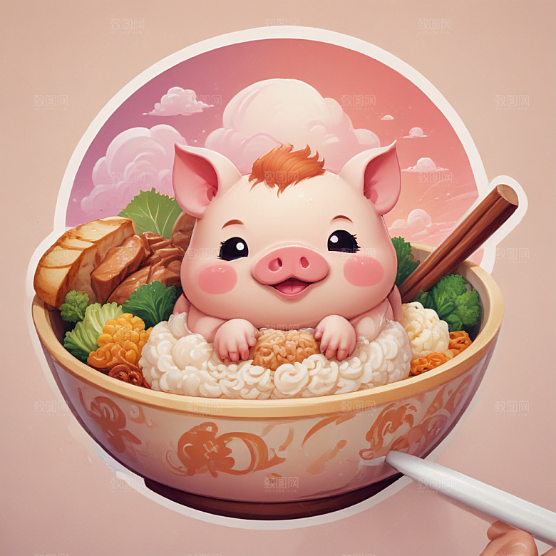 一碗鲁肉饭插画卡通风格贴纸