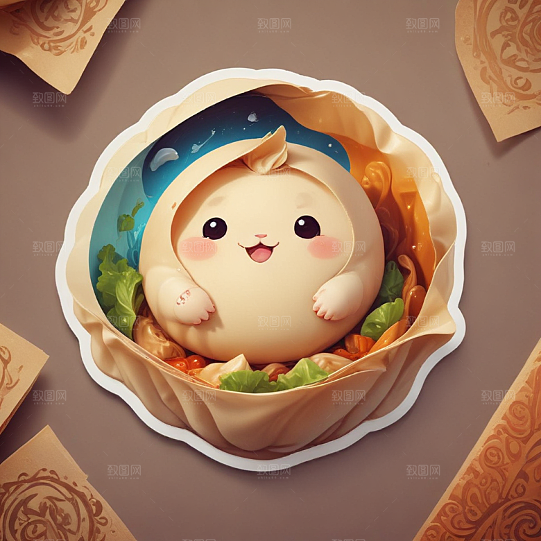 一张饺子皮插画卡通风格贴纸