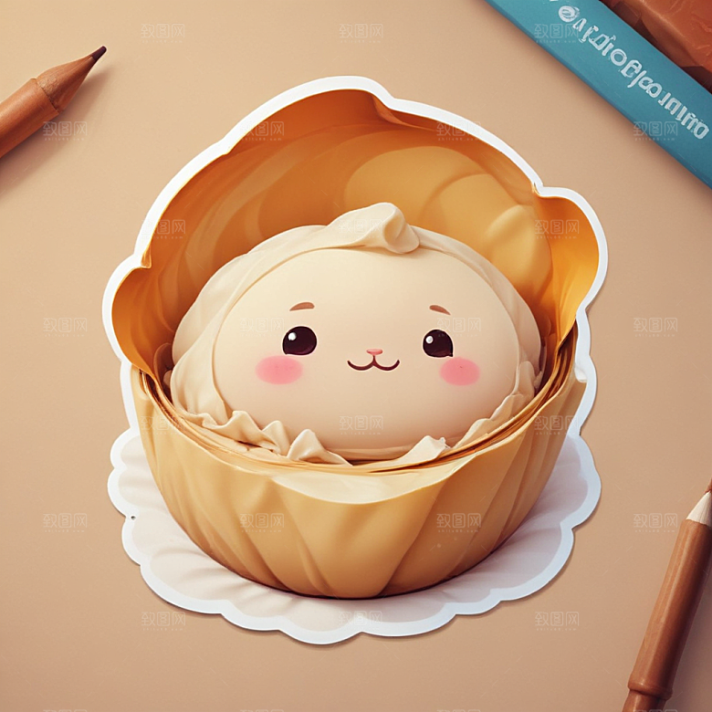 一张饺子皮插画卡通风格贴纸
