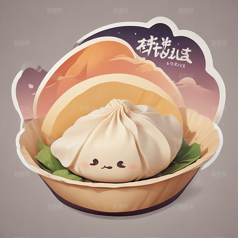 一张饺子皮插画卡通风格贴纸