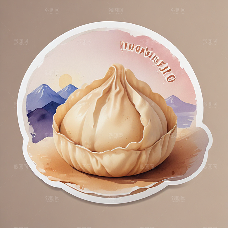 一张饺子皮插画卡通风格贴纸
