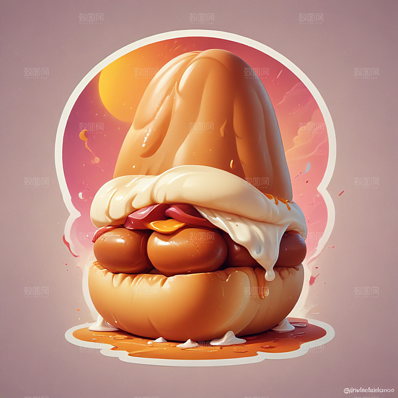 一个热狗面包插画卡通风格贴纸