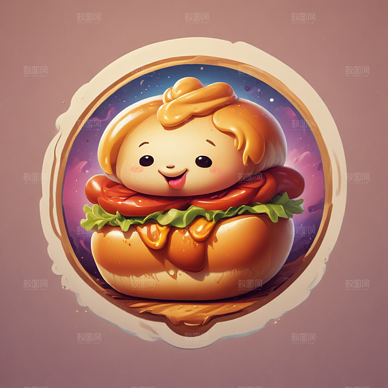 一个热狗面包插画卡通风格贴纸