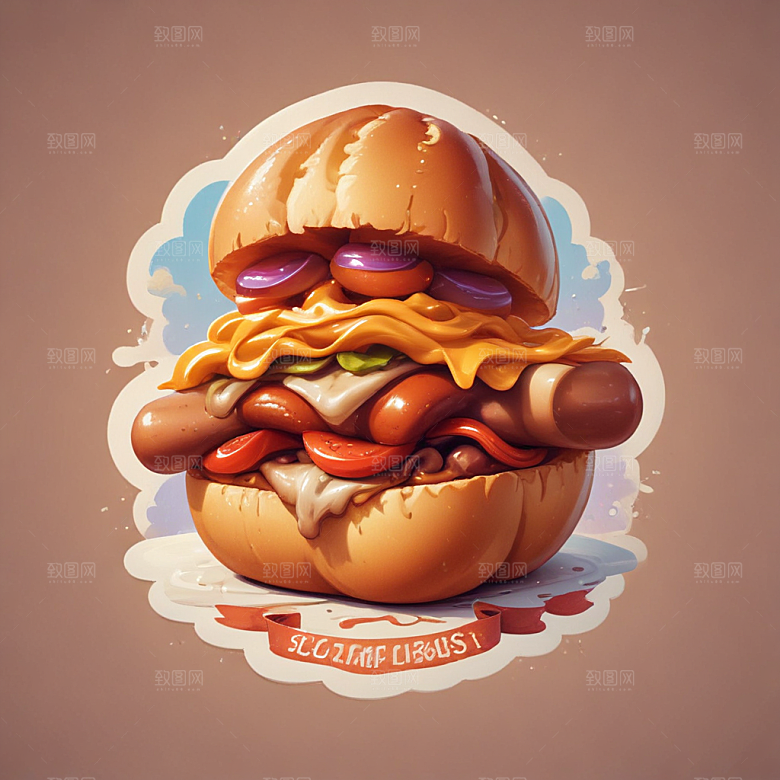 一个热狗面包插画卡通风格贴纸