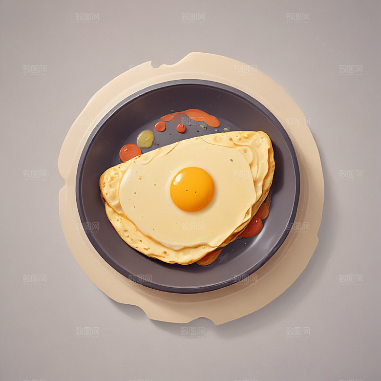 一只煎蛋插画卡通风格贴纸