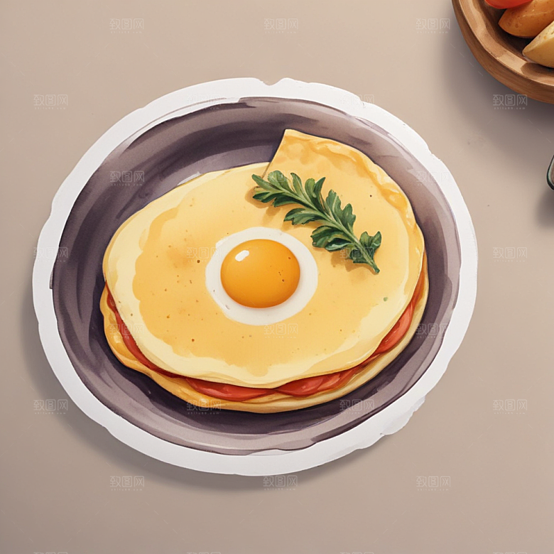 一只煎蛋插画卡通风格贴纸