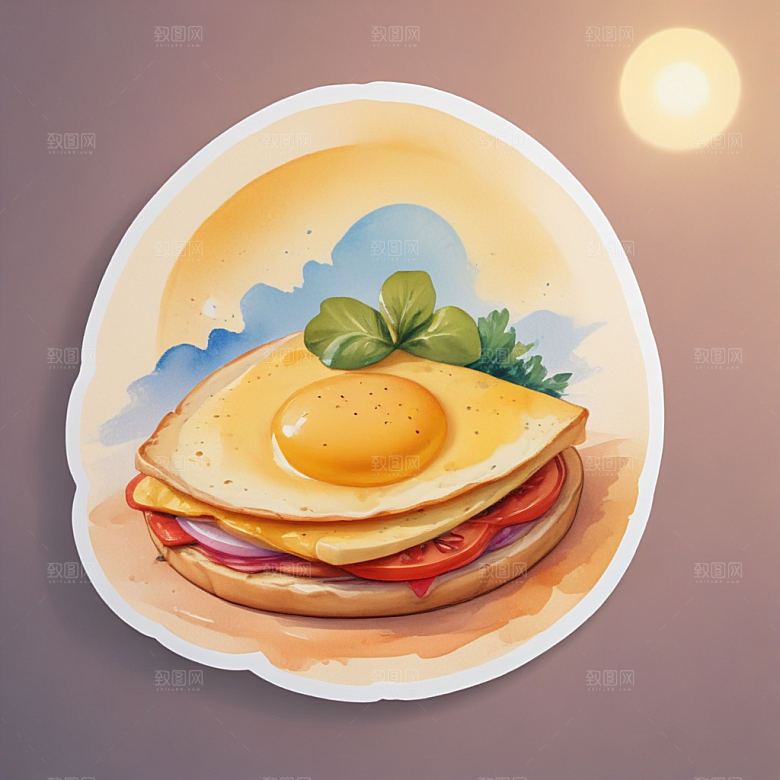 一只煎蛋插画卡通风格贴纸