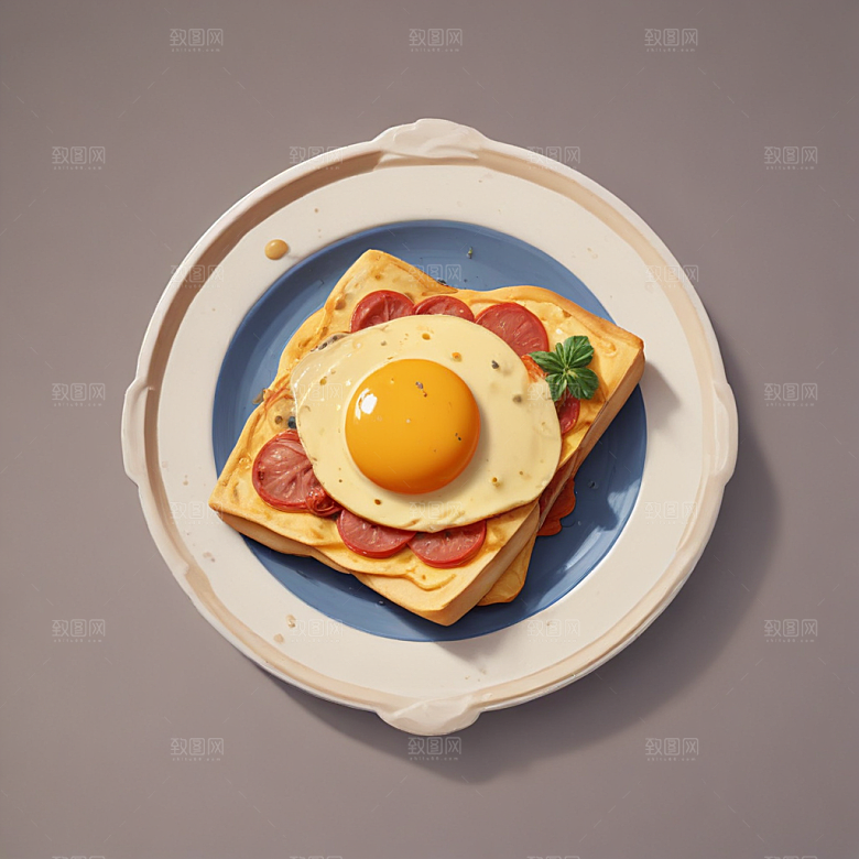 一只煎蛋插画卡通风格贴纸