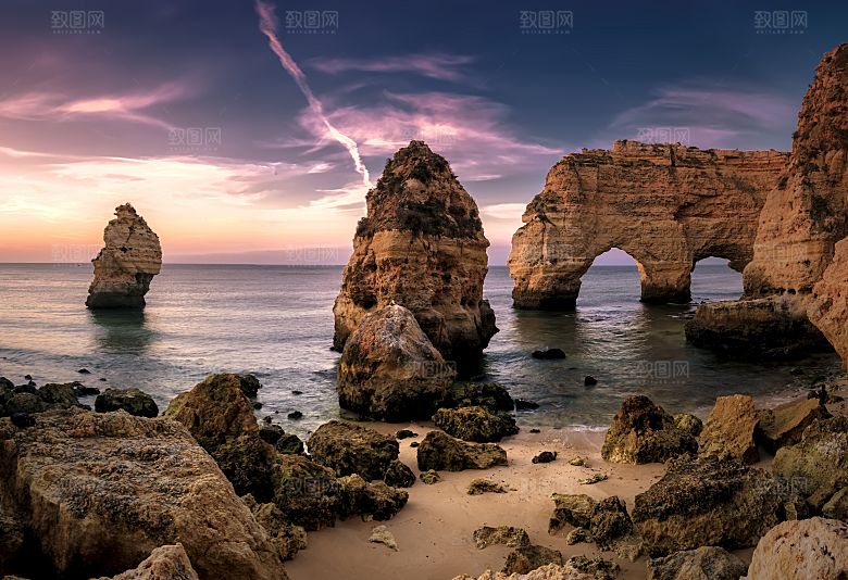 海景海滩沙滩海边大海蓝色海洋石拱门