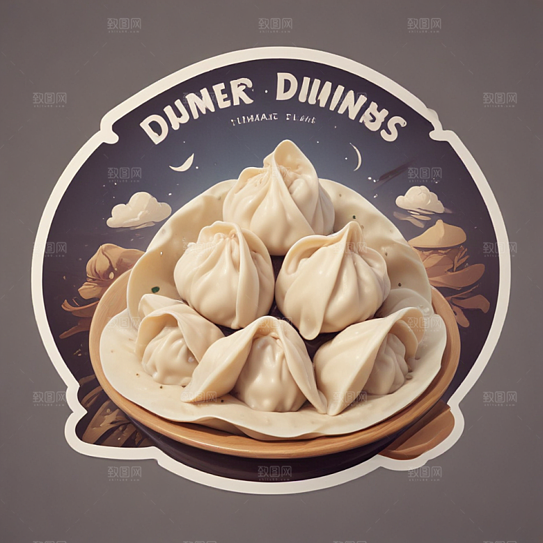一份水饺插画卡通风格贴纸