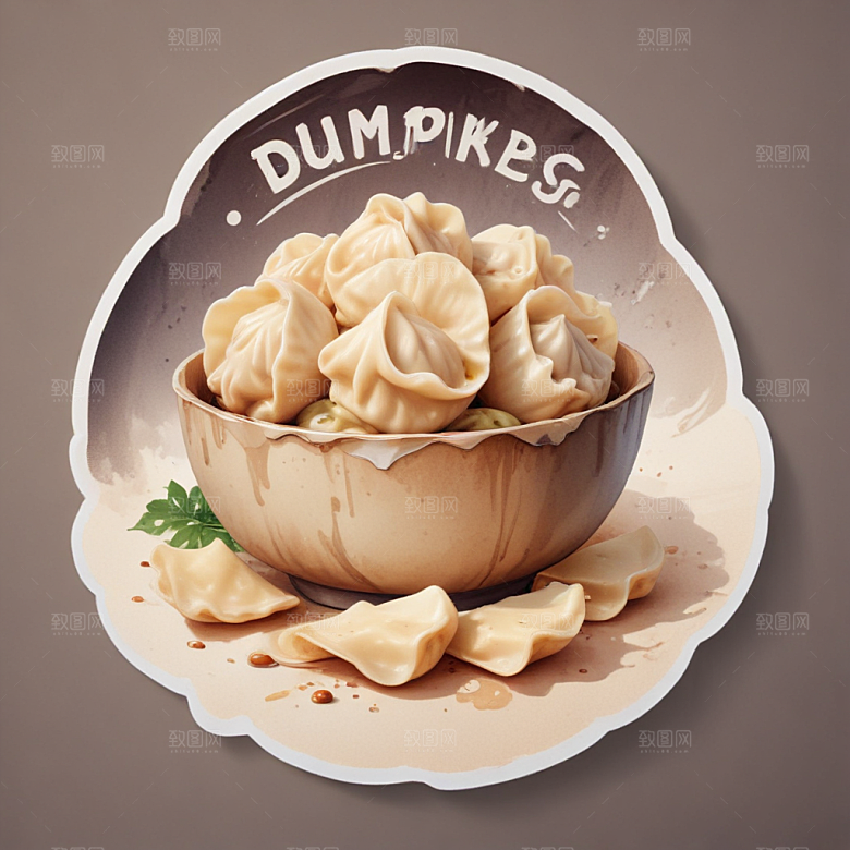 一份水饺插画卡通风格贴纸