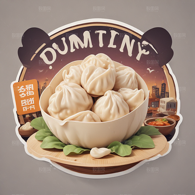 一份水饺插画卡通风格贴纸
