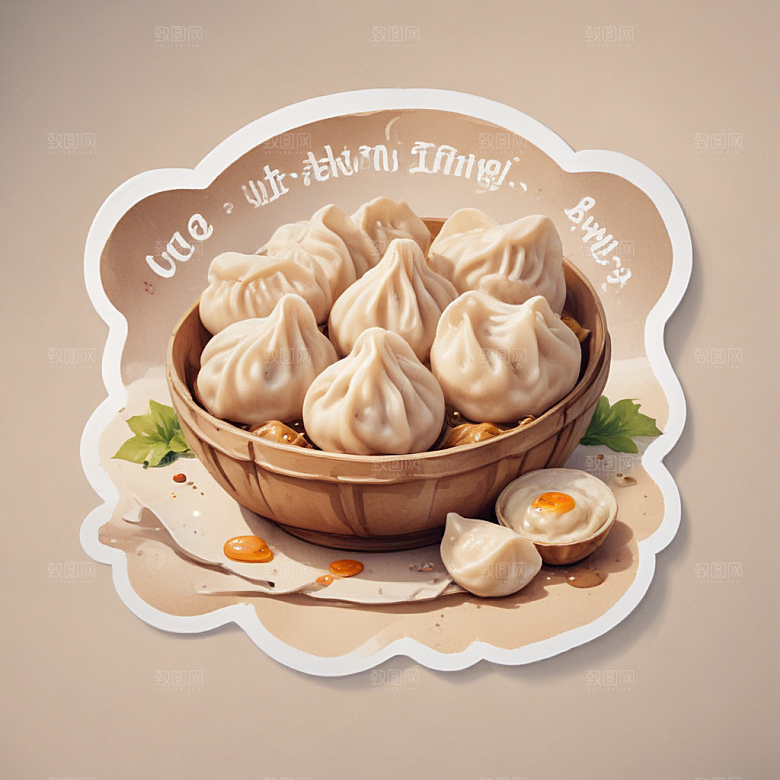 一份水饺插画卡通风格贴纸