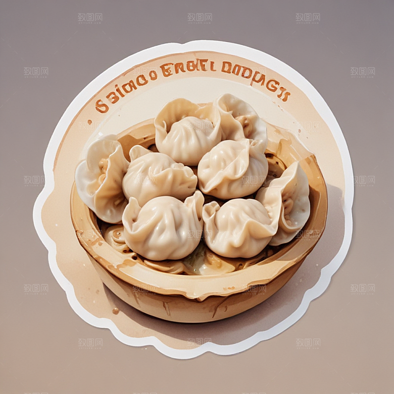 一份水饺插画卡通风格贴纸