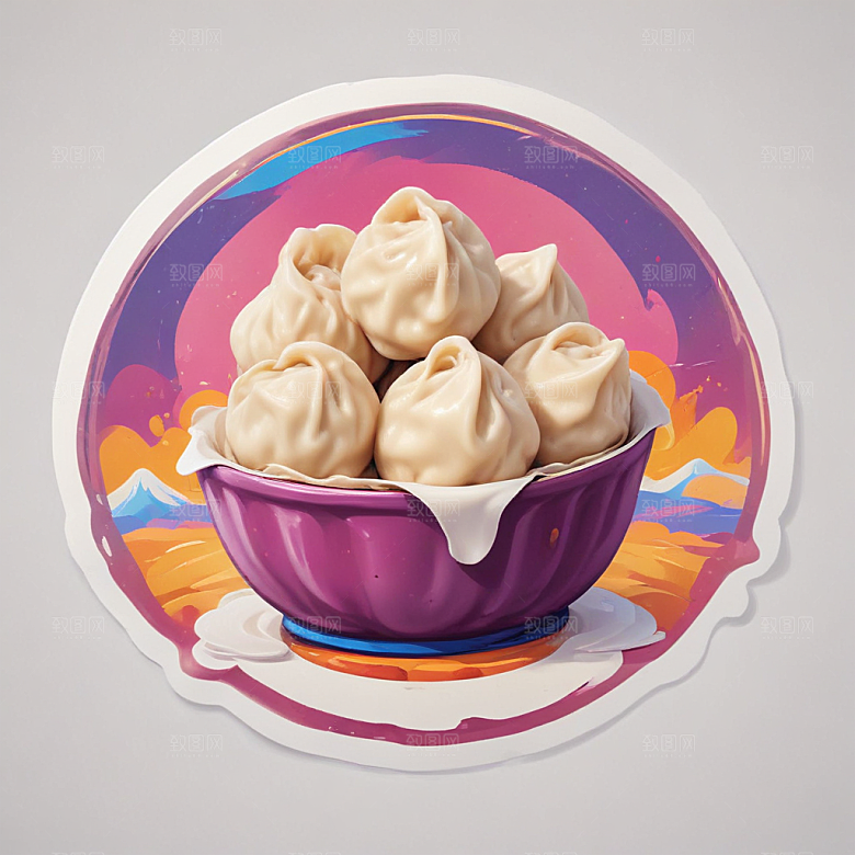 一份水饺插画卡通风格贴纸