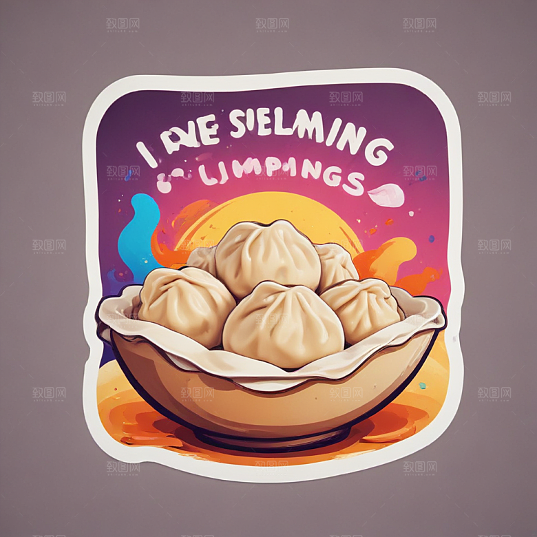 一份水饺插画卡通风格贴纸