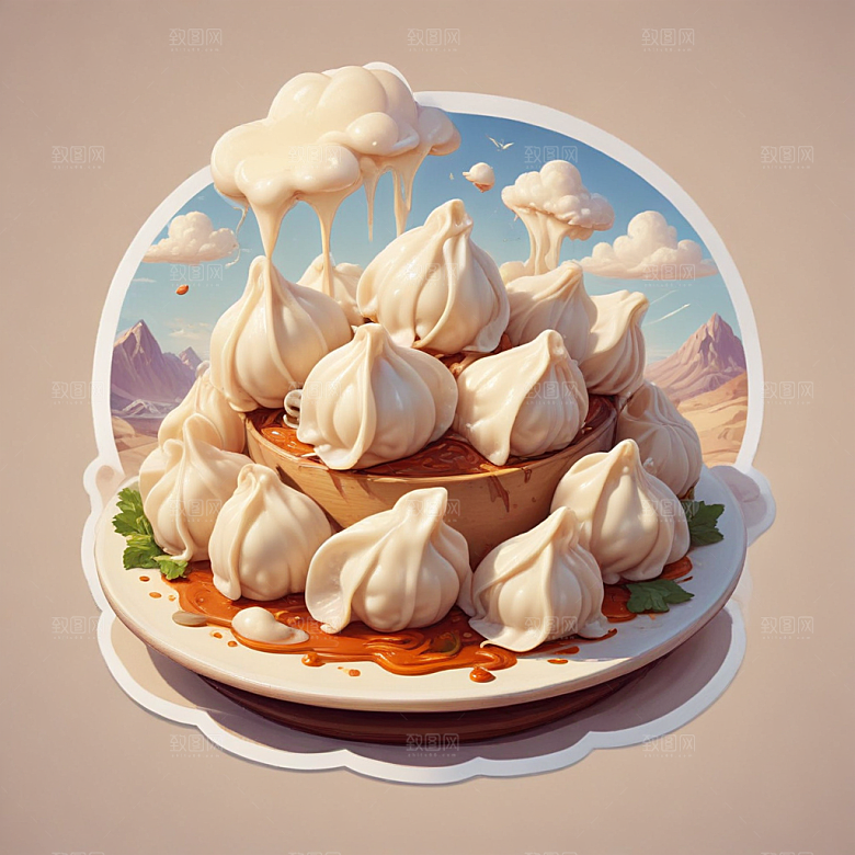 一份水饺插画卡通风格贴纸
