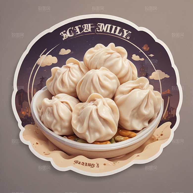 一份水饺插画卡通风格贴纸