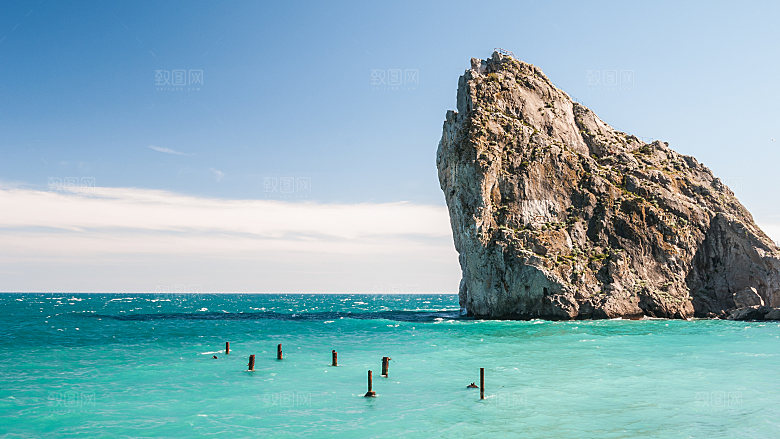 高清海景海滩沙滩海边岩石大海蓝色海洋