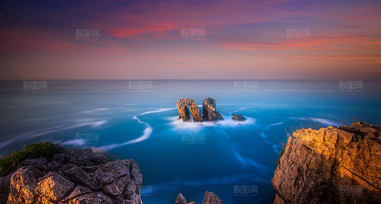 高清海景海滩沙滩海边岩石大海蓝色海洋素材