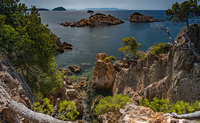 高清海景海滩沙滩海边岩石大海蓝色海洋素材