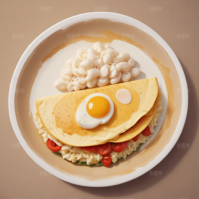 一份蛋包饭插画卡通风格贴纸