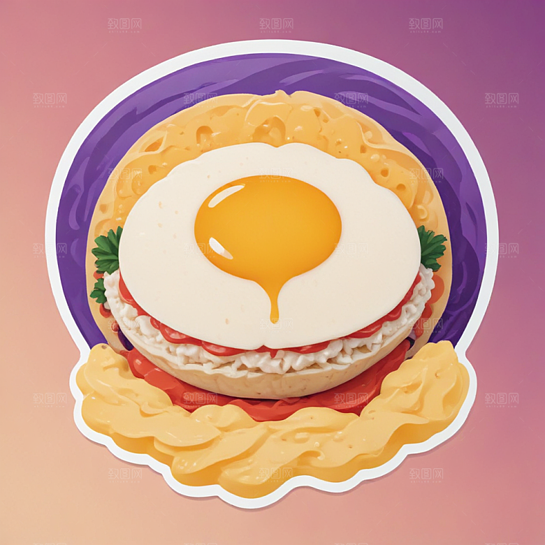 一份蛋包饭插画卡通风格贴纸