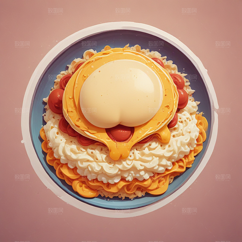 一份蛋包饭插画卡通风格贴纸