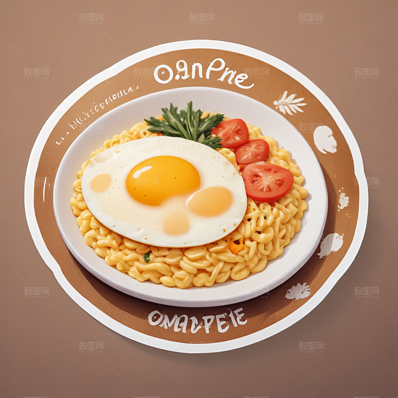 一份蛋包饭插画卡通风格贴纸
