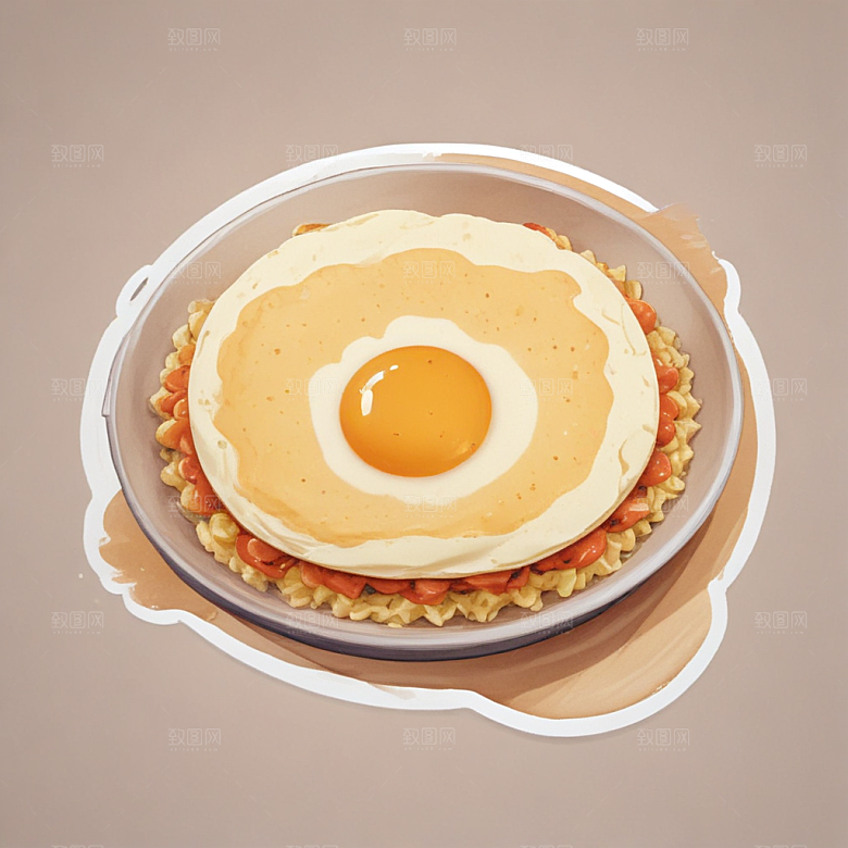 一份蛋包饭插画卡通风格贴纸