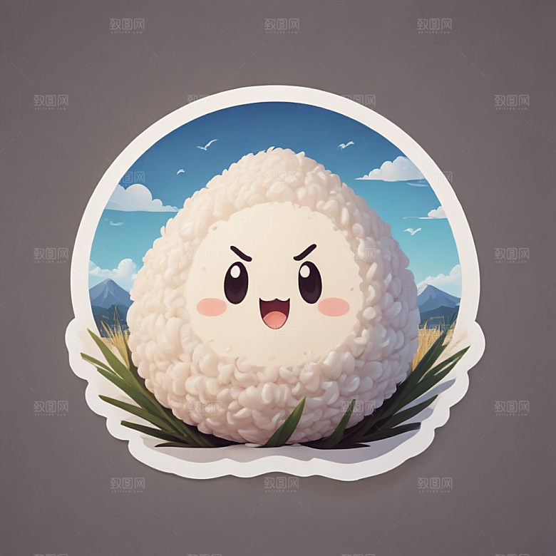 一个饭团插画卡通风格贴纸
