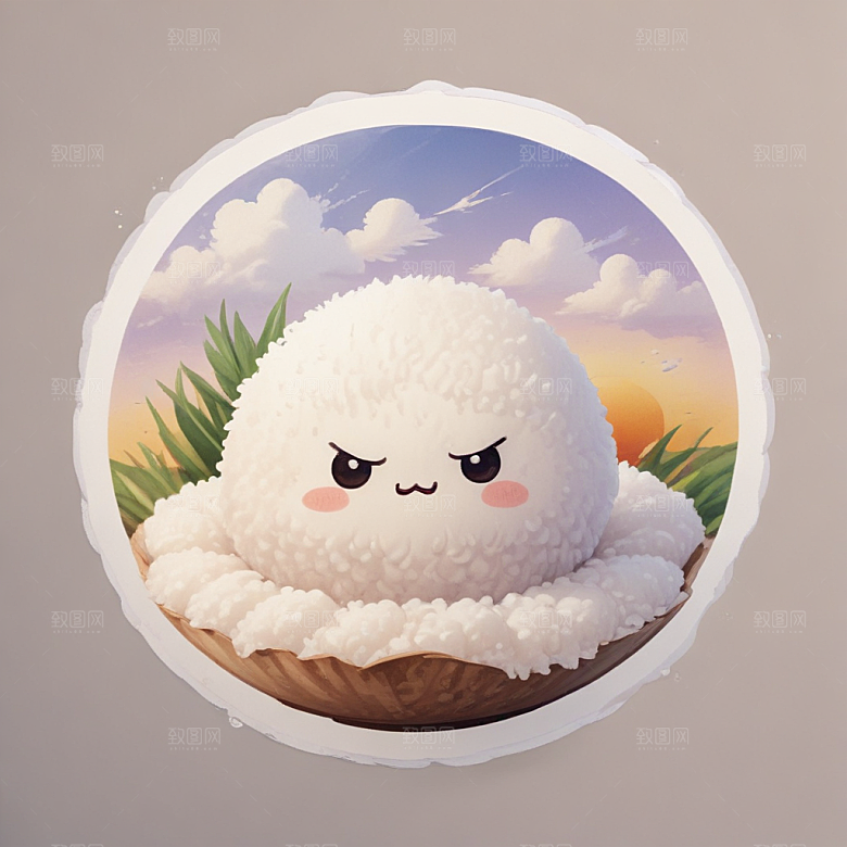 一个饭团插画卡通风格贴纸