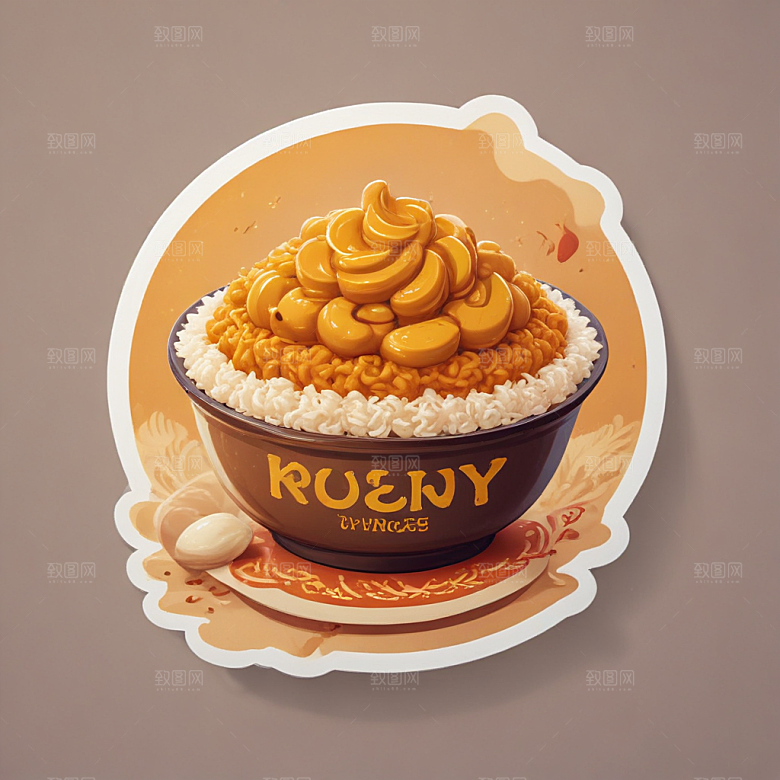 一份咖喱饭插画卡通风格贴纸